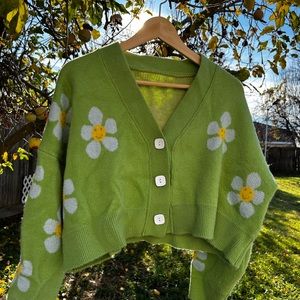 Smiley green cardigan sweater